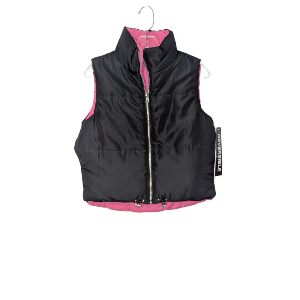 NWT Cali 1850 Cropped Black/Pink Reversible Puffer Vest - SZ - XS